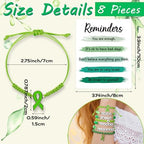 Y1tvei Mental Health Awareness Bracelets - 8Pcs Green Ribbon Faith Hope Clay Bead Bracelet with Reminder Card Gifts, Motivational Stackable Clay Beaded Stretch Friendship Jewelry Accessory for Women