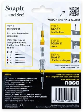 SnapIt Glasses Repair Kit, Eyeglass Repair Kit with Screws 5 Sizes, Screw Replacement Kit & Double-Ended Mini Screwdriver