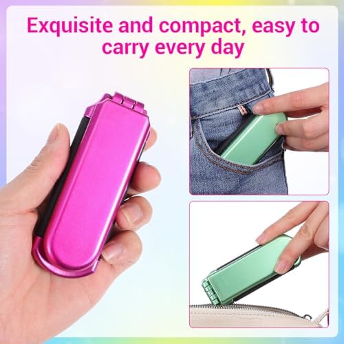 2 Pack Folding Hair Brush Portable Mini Folding Hairbrush with Mirror Compact Foldable Brush for Purse, Travel Hair Brushes for Women, Rose Red & Green