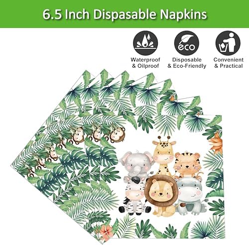 50 Pcs Jungle Safari Animal Napkins - Party Disposable Dinner Paper Napkins for Baby Shower Birthday Themed Party