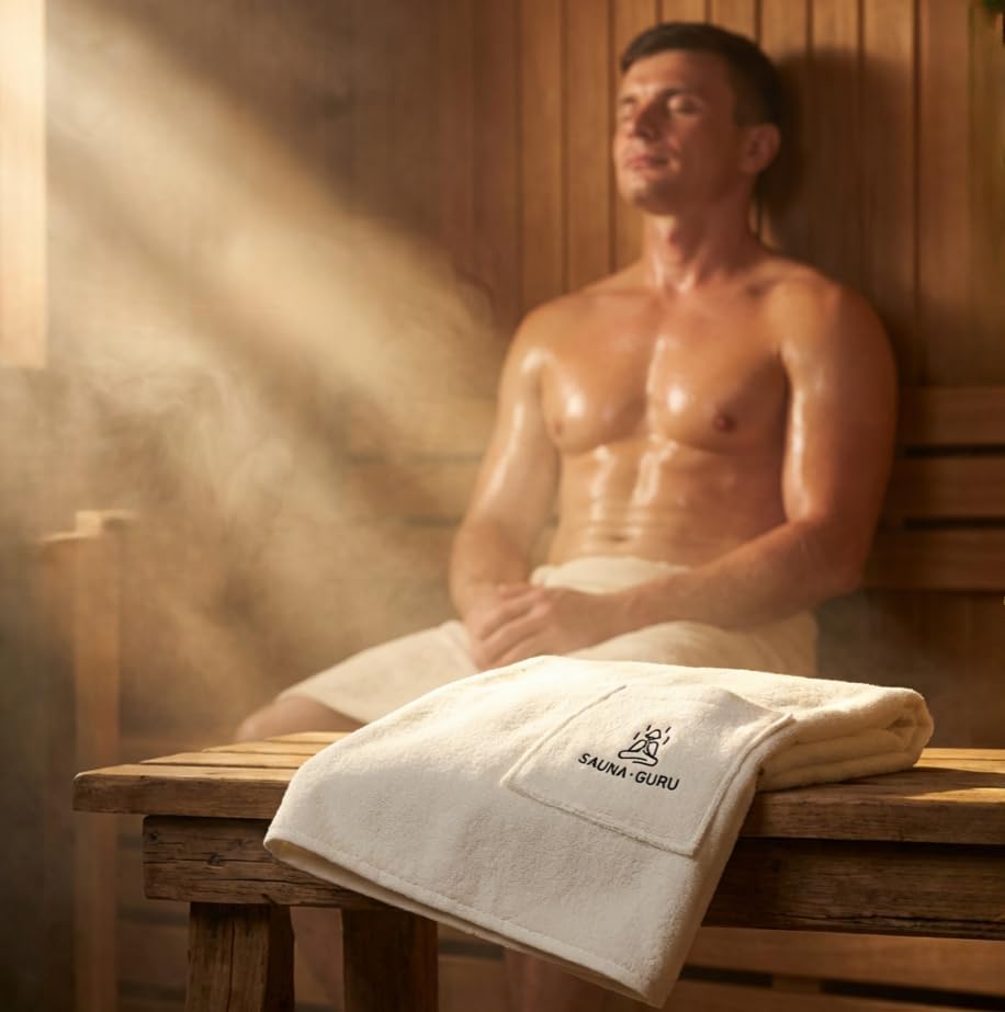 100% Cotton Sauna Kilt Towel Wrap for Men – Soft Sauna Towel for Inside Sauna, Adjustable Waist Wrap Bath Robe, Essential Sauna Accessories for Home Spa, Shower & Dry Sauna, Luxury Gift for Him, Cream