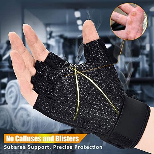 ihuan Breathable Weight Lifting Workout Gym Gloves: Fingerless Exercise Wrist Support | Enhance Palm Protection | Extra Grip for Fitness |Training | Rowing | Pull-ups