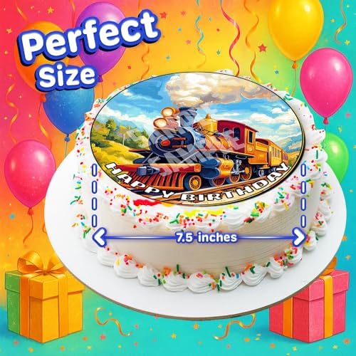 7.5x Inch Edible Cake Toppers – Train Themed Birthday Party Collection of Edible Cake Decorations