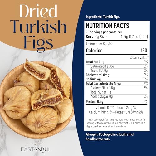 Eastanbul Turkish Dried Figs Whole, 14.5oz, No Sugar Added Whole Turkish Figs, Sweet and Soft, Premium Fruit, Guilt-Free Anjeer Dry Fruit Snack, 100% Natural, Vegan Gluten-Free, Sun Dried For Baking