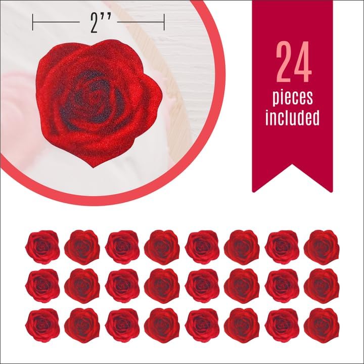 Sugar Robot -Red Roses - Edible leaves for cake decorating - Premium Crafted - Made in the USA Cake -Set of 15