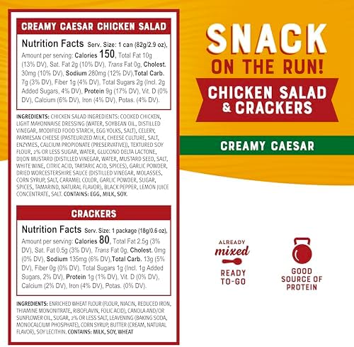 Bumble Bee Snack On The Run! Protein Snack Pack - Creamy Caesar Chicken Salad with Crackers - 10g Protein per Box - Ready to Eat Easy-Open Canned Chicken (Pack of 1)