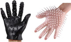 Massage Gloves, 2Pcs Soft Flirting Massage Gloves Men Ribbed Teasing Gloves, Bath Glove Silicone Male Female Massage Tool (Black A+Transparent A)