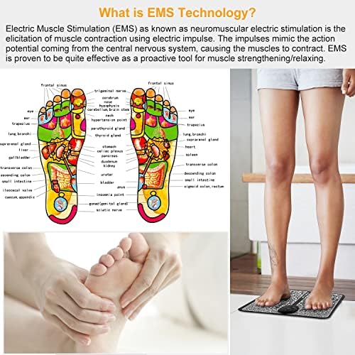 EMS Foot Massage Pad, Electric Foot Stimulator Massager Foot Plate with 6 Modes & 9 Intensity Levels, TENS Leg Reshaping Muscle Pain Relax Massage Mat for Muscle Relaxation, Battery Powered