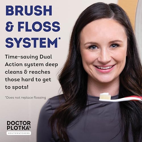 MOUTHWATCHERS Soft Flossing Manual Toothbrush for Adults, Red, Ultra Clean, Good for Sensitive Teeth and Gums, By Dr. Plotka's