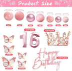 16th Birthday Cake Topper Set, Rose Gold Balls Cake Toppers with Happy Birthday Crown Tiara, Numeral 16 Candle and Birthday Candles for Sweet 16 Birthday Party Decorations (16th)