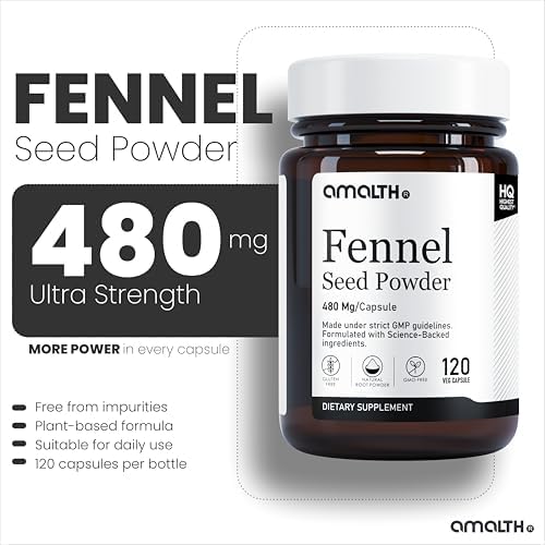 AMALTH Fennel Seed Capsules 480 mg | Foeniculum Vulgare Supplement | Herbal Plant Based Formula | Natural Seed Powder Capsules | Non-GMO, Gluten-Free | 120 Veg Capsules