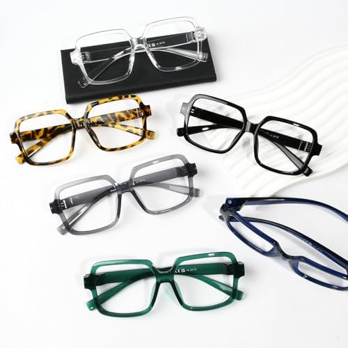 Eyekepper 6 Pack Metalless Screwless Spring Hinges Reading Glasses Oversized Square Readers for Men Women +0.75