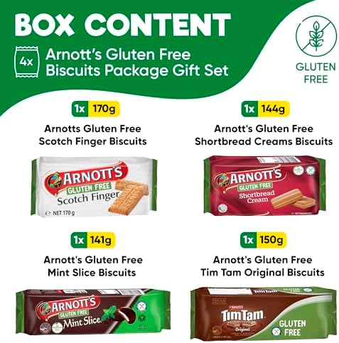 Gluten Free Snack Box & Gift Basket – Biscuit Variety Pack for Adults – 4-Pack Australian Favorites: Scotch Finger, Mint Slice & Shortbread Creams – Celiac Friendly Care Package