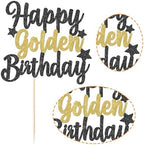 Rsstarxi 1 Pack Golden Birthday Cake Topper Glitter 9th 14th 15th 16th 18th 30th 50th 60th Cake Picks Golden Birthday Cake Decoration for Kids Adults Party Decorations