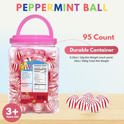 Fresh Finest Mint Balls Hard Candy - Classic Peppermint Flavor. 95 Count Bulk (950g) of Peppermint-Flavored Candies.