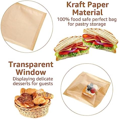 CertBuy 300 PCs Wax Paper Bags with Window - Greaseproof, Food Grade, 7.5 x 7 Inches - Bakery, Cookies, Sandwiches