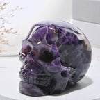 5''Natural Dreamy Amethyst Crystal Skull Head Hand Carved Reiki Healing Stone Statue Healing Home Office Art Room Decoration