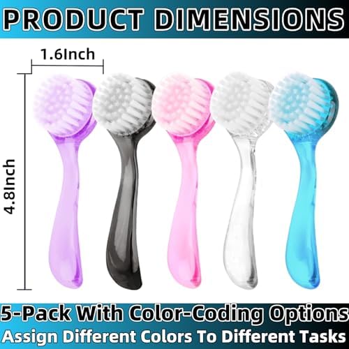 Soft Nail Dust Cleaning Brush 5Pcs Handle Grip Fingernail Brush Nail Dust Brush Manicure Pedicure Tools Women Men Home Salon（multicolor）