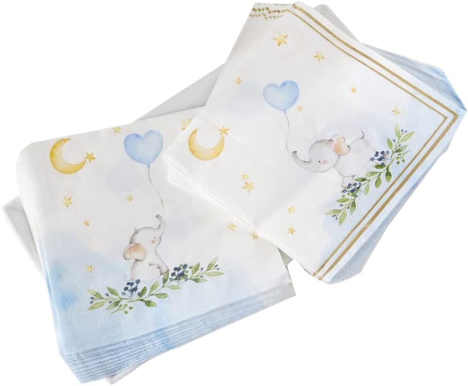 Kate Aspen Elephant Baby Shower 2 Ply Paper Napkins-Blue (Set of 30) Little Peanut, Thick Decorative Dinner Napkins, Luncheon Serveware, 2 ply