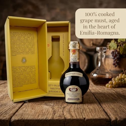 Alma Gourmet 25 Year Aged Extravecchio Traditional Balsamic Vinegar of Modena D.O.P. – 3.4 fl oz (100ml) – Authentic Aceto Balsamico Tradizionale – Glass Pouring Doser & Recipe Booklet Included - Imported from Italy