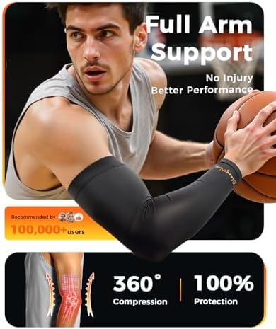 Copper-Infused Compression Arm Sleeves for Men & Women [Stronger Support & Perfect Fit] Ultra Breathable Full Arm Brace for Forearm, Bicep, Triceps - Tennis Elbow, Basketball, Arthritis, Tendonitis