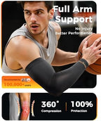 Copper-Infused Compression Arm Sleeves for Men & Women [Stronger Support & Perfect Fit] Ultra Breathable Full Arm Brace for Forearm, Bicep, Triceps - Tennis Elbow, Basketball, Arthritis, Tendonitis
