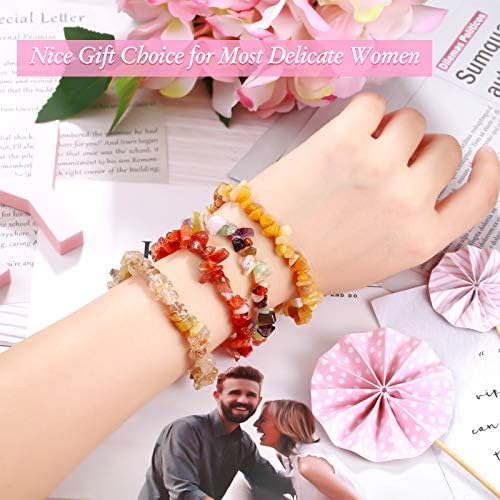 Hicarer 20 Pieces Crystal Stretch Chip Bracelets Bulk Natural Gemstone Chakra Bracelets for Women Reiki Yoga Anxiety