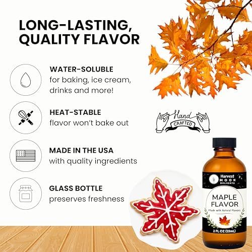 Maple Extract for Baking, Ice Cream, Drinks, and Candy - 2 Oz - Water-Soluble - By Harvest Moon Delights - Maple Flavoring, Maple Flavor