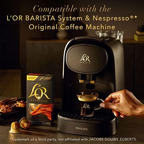 L'OR Espresso Capsules, 50 Count Colombia, Single-Serve Aluminum Coffee Capsules Compatible with the L'OR BARISTA System & *Nespresso Original Machines