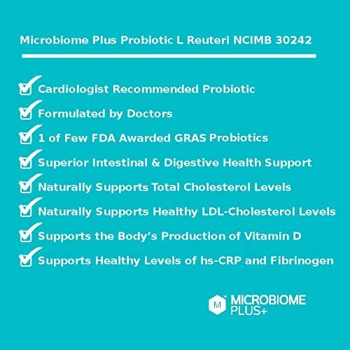 Microbiome Plus Gastrointestinal Probiotics L Reuteri NCIMB 30242 and Prebiotics scFOS, GI Digestive Supplements, Allergy Safe, Gluten-Free Probiotic Supplement for Men and Women (1 Month Supply)