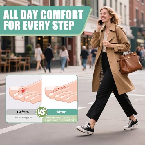 Hammer Toe Straightener for Men & Women - 4 Pack Soft & Breathable Toe Splints for Hammer, Bent & Curled Toes - Hammer Toe Corrector & Wrap for Walking, Running & Rest (Black)
