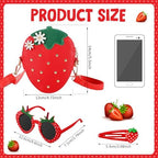 Halfchet 3 Pcs Strawberry Purse for Girls Strawberry Accessories Set Included Fruit Shaped with Rivets Sunglasses Hair Clip Birthday Gifts for Women Stuffs Fruit Accessories(Red)