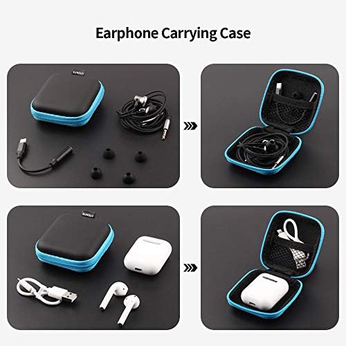 SUNGUY [5-Pack Earbud Case, Portable EVA Small Earbuds Carrying Case Storage Bag Organizer with Carabiners for Earphones, Earbuds, Earpieces, SD Memory Card, Camera Chips