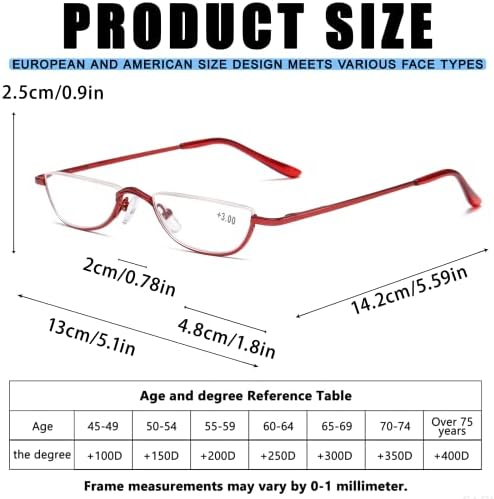 Viseng 2 Pack Vintage Alloy Half Moon Reading Glasses Women Men Slim Half Frame Lens Readers Glasses +1.0