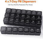 Lifewit Monthly Pill Organizer, 28 Day Pill Box, 4 Weeks One Month Vitamin Cases, Large Compartments Medicine Organizer for Fish Oils, Supplements, 28 Grids, Black