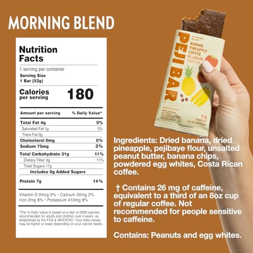 PEJI BAR Superfood Energy Bars | Morning Blend Banana Pineapple Coffee Flavor | Gluten Free, 7g Protein, Fiber, Whole Ingredients, No Sugar Added | Adventure Ready Snack, 12 Count
