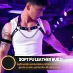 Men's PU Leather Chest Harness Belt with Chain, Adjustable Neck Harness Belt for Men, Male Punk Chest Shoulder Harness for Punk Cosplay, Muscle Show Clubwear Nightclub Stage Party Outfits X025