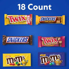 Mars M&M's Peanut, M&M's Caramel, Snickers Original, Peanut Butter Squared, Twix Cookie Dough Variety Pack Full Size Individually Wrapped Milk Chocolate Candy Bars, 18 Ct