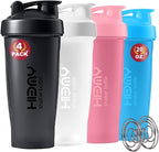 [ 4 Pack 600 ml | 20 oz Protein Shaker Bottles for Protein Mixes, 4 x Whisk Ball | Shaker Cups for Protein Shakes | BPA Free, 100% Leak Proof | Shake Bottle (A) Black/White/Pink/Blue