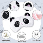 Cute Panda Sleeping Mask, Soft Fluffy Plush Blindfold Funny Novelty Animal Sleep Mask Eye Cover Eyeshade for Kids Girls Boys Women Men Night Nap Travel Meditation (Black & White, Panda)