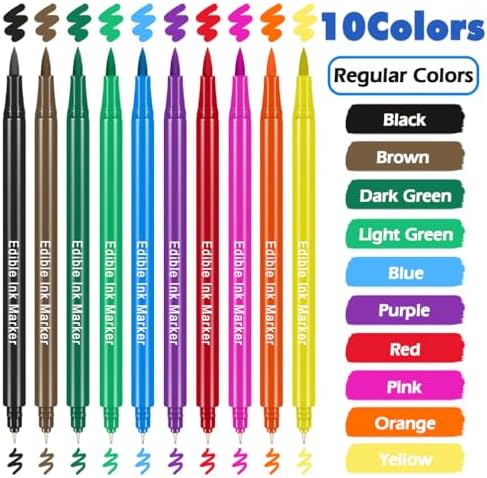 FUNSHOWCASE 10 Edible Markers Basic Double-sided Fine and Brush