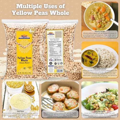 Rani Yellow Peas Whole, Dried (Vatana, Matar) 64oz (4lbs) 1.81kg Bulk ~ All Natural | Vegan | Gluten Friendly | Kosher | Product of USA