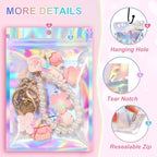 ANZNKU 100 Pack Mylar Bags Reasealable Holographic Bags, Smell Proof Bag Zipper Pouches with Clear Window, Jewelry Easter Candy Sealable Bag for Packaging Sample Party Favor (4 x 6 Inch)