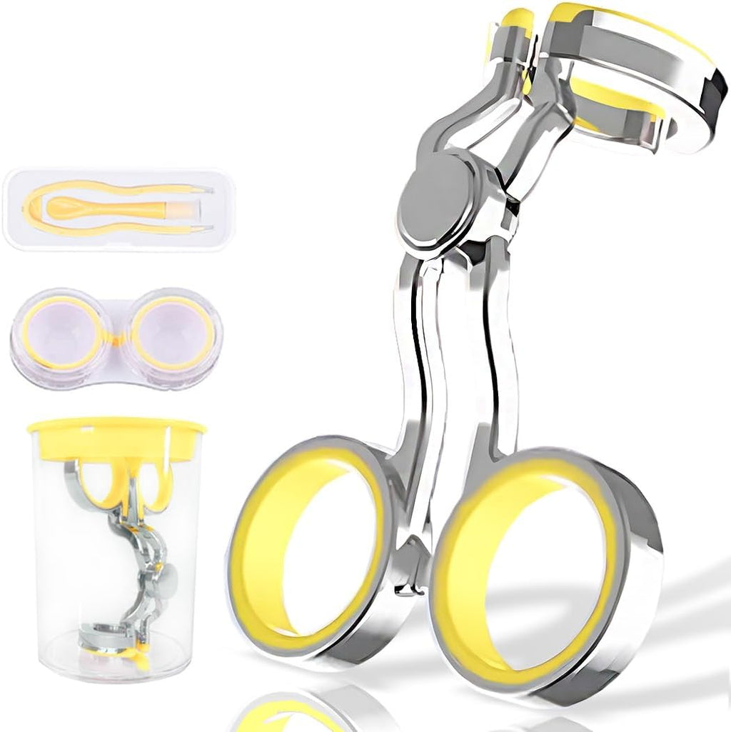 Contact Lens Wearing Aids, Portable Contact Lens Eyelid Stretcher, Color Contact Lens Wearing Tool with Insert or Remove Tool/Tweeers/Contact Lens Case (Yellow)