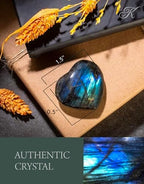 KALIFANO Labradorite Heart - Worry Stone with Healing & Calming Effects - AAA Grade High Energy Labradorita with Information Card - Reiki Crystal Carving Used for Cleansing