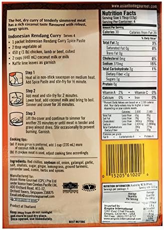 Asian Home Gourmet Spice Paste for: Indonesian Rendang Curry (Gulai) (3 Packets)
