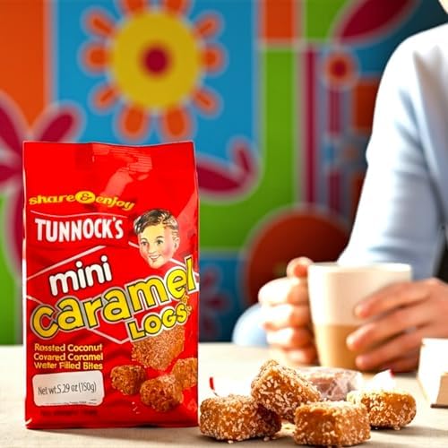Tunnocks Mini Caramel wafer biscuits logs 5oz, covered with Roasted Coconut Wafer Bites, 150g