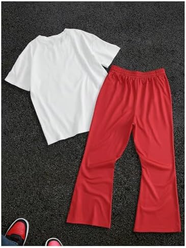 VIPWOLF Men's 2 Piece Outfits Short Sleeve Letter Graphic Tees and Drawstring Flared Sweatpants Tracksuits Set
