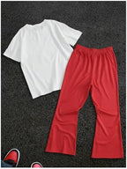 VIPWOLF Men's 2 Piece Outfits Short Sleeve Letter Graphic Tees and Drawstring Flared Sweatpants Tracksuits Set