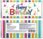 Big Dot of Happiness Cheerful Happy Birthday Candy Bar Wrappers with Silver Foil - Birthday Party Favors for Chocolate Bars, Fun Celebration Decorations Pack of 24